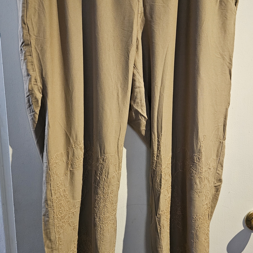 Soft Surroundings Tan Chinos with Embroidered Detail